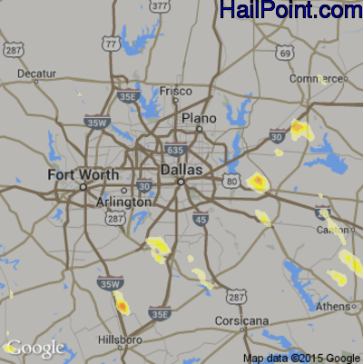 Hail Map for Dallas, TX Region on April 21, 2014