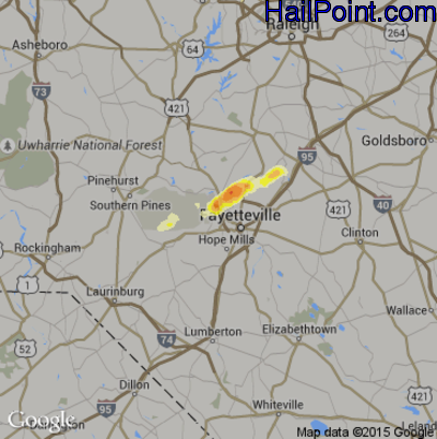 Hail Map for Fayetteville, NC Region on April 25, 2014