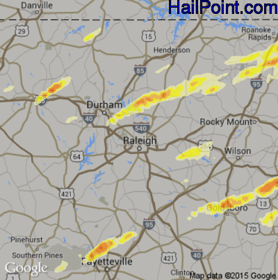 Hail Map for Raleigh, NC Region on April 25, 2014