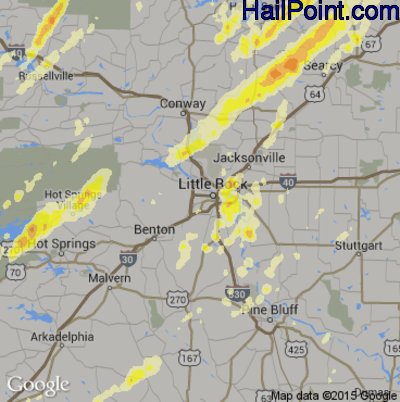 Hail Map for Little Rock, AR Region on April 27, 2014