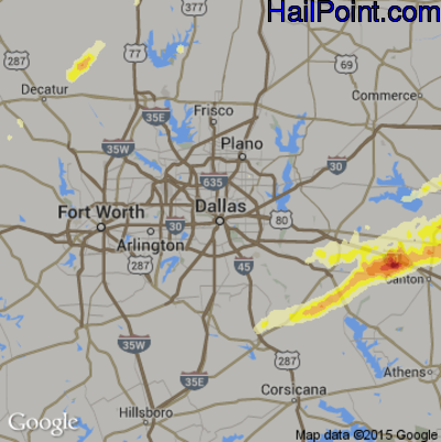 Hail Map for Dallas, TX Region on April 27, 2014 