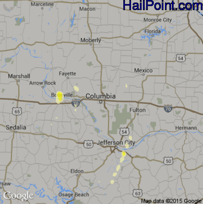 Hail Map for Columbia, MO Region on April 27, 2014