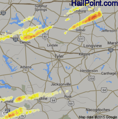Hail Map for Tyler, TX Region on April 27, 2014 