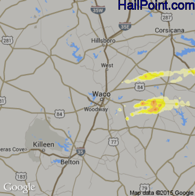 Hail Map for Waco, TX Region on April 28, 2014