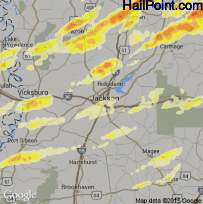 Hail Map for Jackson, MS Region on April 28, 2014