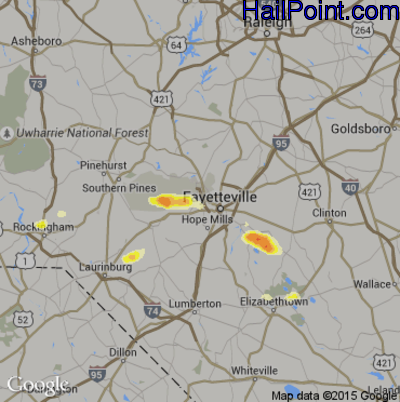 Hail Map for Fayetteville, NC Region on April 28, 2014