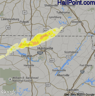 Hail Map for Huntsville, AL Region on April 28, 2014 