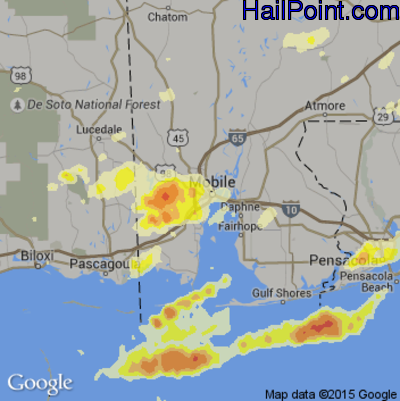 Hail Map for Mobile, AL Region on April 29, 2014