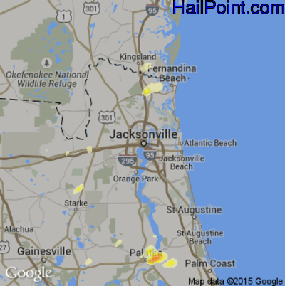 Hail Map for Jacksonville, FL Region on April 29, 2014