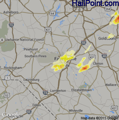 Hail Map for Fayetteville, NC Region on April 29, 2014