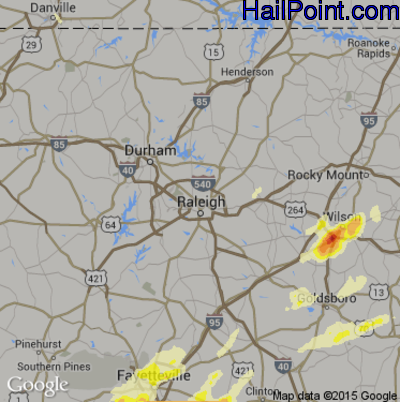 Hail Map for Raleigh, NC Region on April 29, 2014