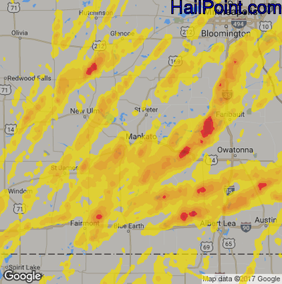 Hail Map for Mankato, MN Region on May 7, 2014