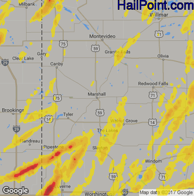 Hail Map for Marshall, MN Region on May 7, 2014