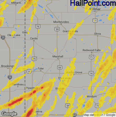 Hail Map for Marshall, SD Region on May 7, 2014