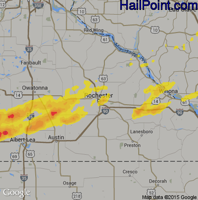 Hail Map for Rochester, MN Region on May 7, 2014