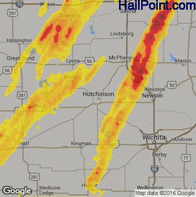 Hail Map for Hutchinson, KS Region on May 7, 2014