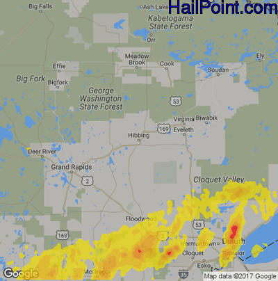 Hail Map for Hibbing, MN Region on May 7, 2014