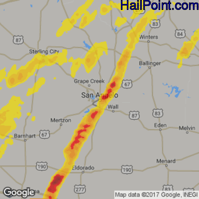 Hail Map for San Angelo, TX Region on May 7, 2014
