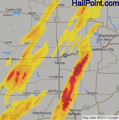 Hail Map for Salina, KS Region on May 7, 2014