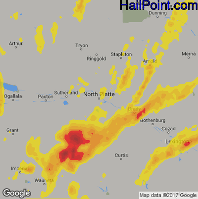 Hail Map for North Platte, NE Region on May 7, 2014
