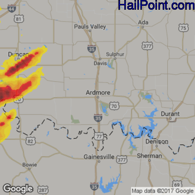 Hail Map for Ardmore, OK Region on May 7, 2014
