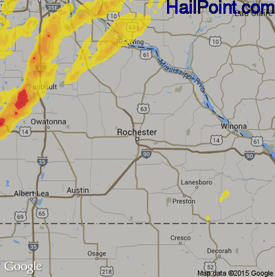 Hail Map for Rochester, MN Region on May 8, 2014 