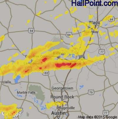 Hail Map for Killeen, TX Region on May 8, 2014