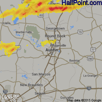 Hail Map for Austin, TX Region on May 8, 2014