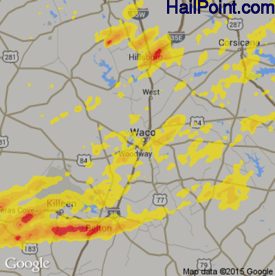 Hail Map for Waco, TX Region on May 8, 2014