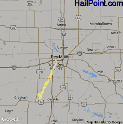 Hail Map for Des Moines, IA Region on May 8, 2014