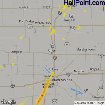 Hail Map for Ames, IA Region on May 8, 2014