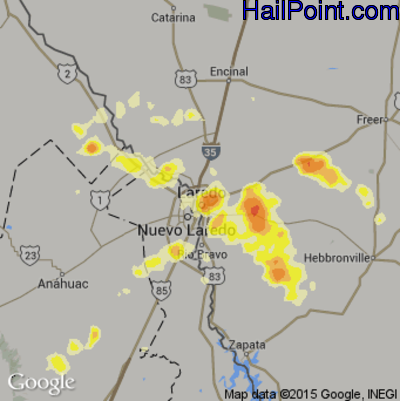 Hail Map for Laredo, TX Region on May 9, 2014