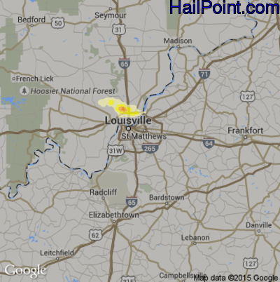 Hail Map for Louisville, KY Region on May 10, 2014 