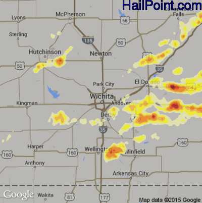 Hail Map for Wichita, KS Region on May 10, 2014