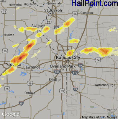 Hail Map for Kansas City, KS Region on May 10, 2014