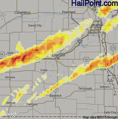 Hail Map for Lincoln, NE Region on May 11, 2014
