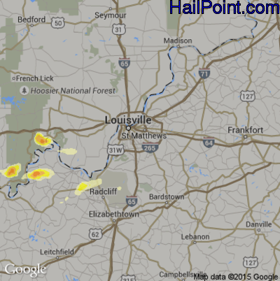 Hail Map for Louisville, KY Region on May 11, 2014