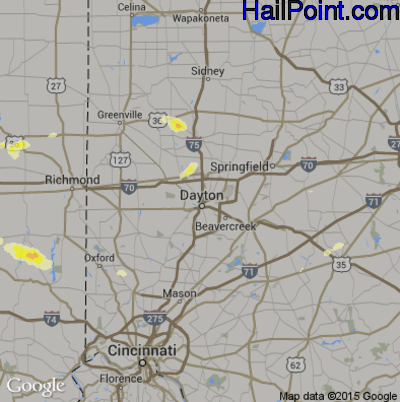 Hail Map for Dayton, OH Region on May 11, 2014