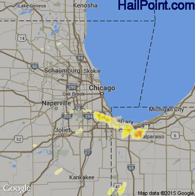 Hail Map for Chicago, IL Region on May 11, 2014