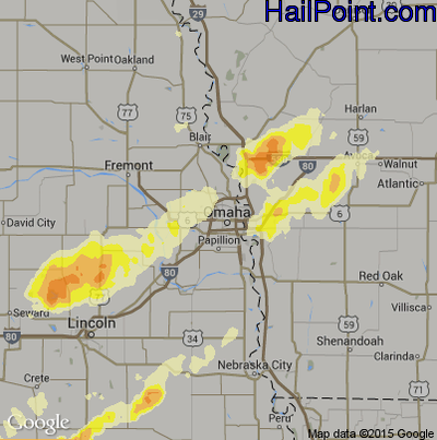 Hail Map for Omaha, NE Region on May 11, 2014