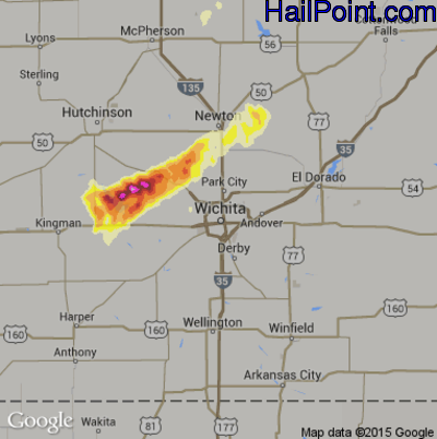 Hail Map for Wichita, KS Region on May 12, 2014 