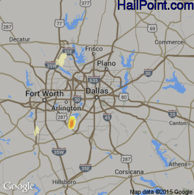 Hail Map for Dallas, TX Region on May 12, 2014