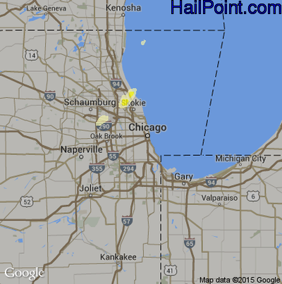 Hail Map for Chicago, IL Region on May 12, 2014