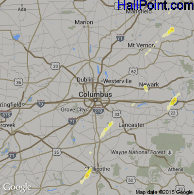 Hail Map for Columbus, OH Region on May 14, 2014