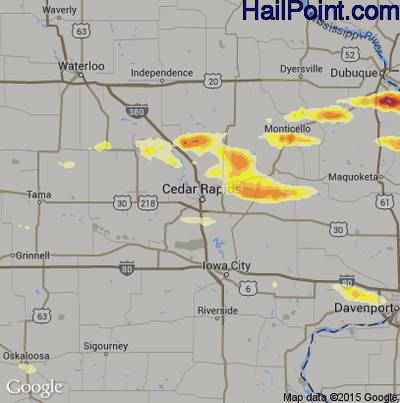 Hail Map for Cedar Rapids, IA Region on May 20, 2014