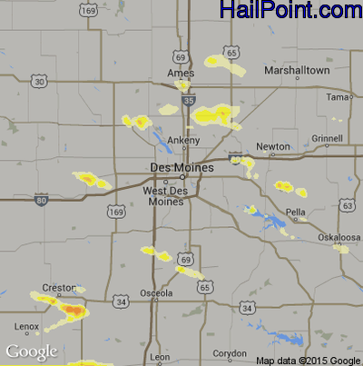 Hail Map for Des Moines, IA Region on May 20, 2014