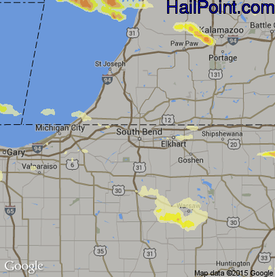 Hail Map for South Bend, IN Region on May 21, 2014