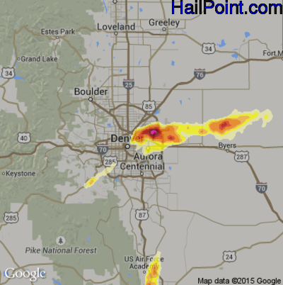 Hail Map for Denver, CO Region on May 21, 2014 