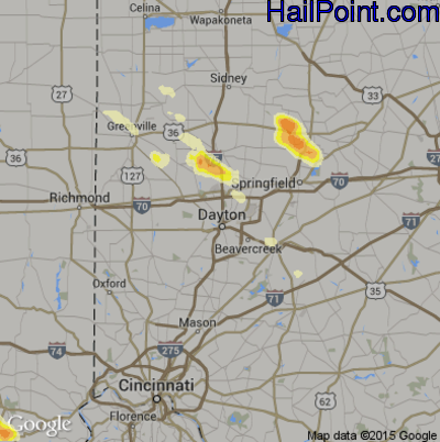 Hail Map for Dayton, OH Region on May 21, 2014