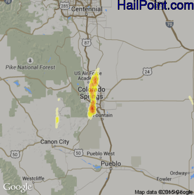 Hail Map for Colorado Springs, CO Region on May 21, 2014
